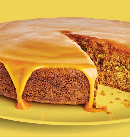 Moist cake with orange glaze and pistachios